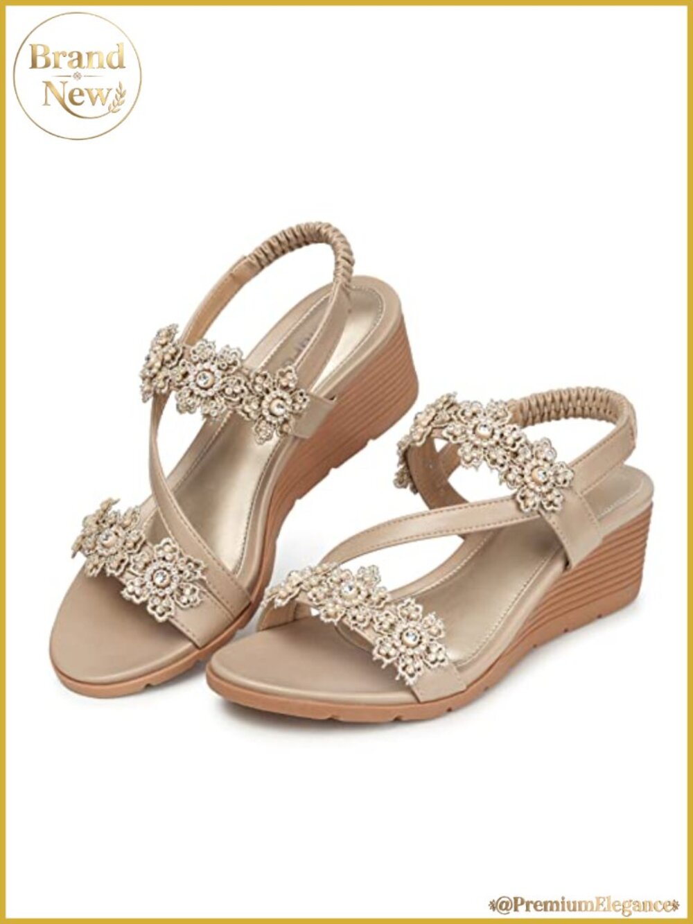 Women's Wedge Sandals PU Leather Elastic Ankle Strap Open Toe
